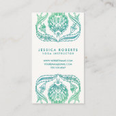 ティール(緑がかった色)とライムグリーンウォーターカラーボホフローラ 名刺 (裏面)