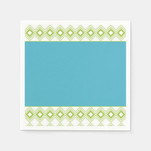 ティール（緑がかった色）とライムパターン（の模様が）ある紙カクテルナプキン スタンダードカクテルナプキン (正面)
