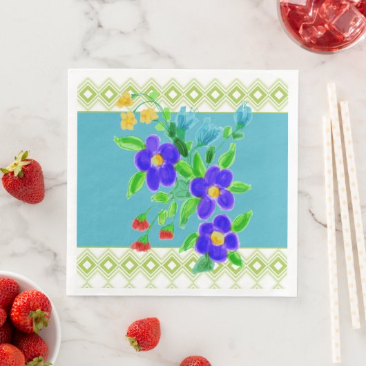 ティール（緑がかった色）とライムパターン（の模様が）ある紙ディナーナプキンス (インサイチュ)