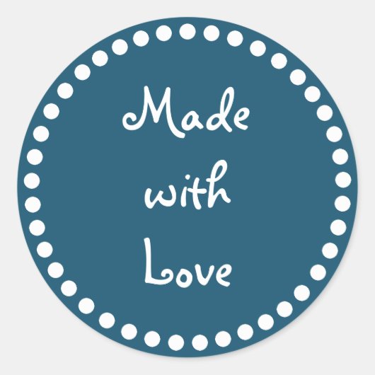 ティール（緑がかった色）とラブステッカーで作られた白 ラウンドシール (正面)