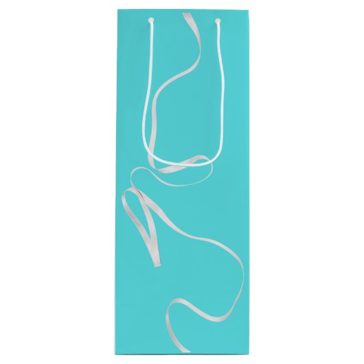 ティール（緑がかった色）とリボン ワインギフトバッグ (正面)