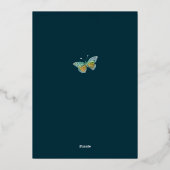 ティール（緑がかった色）とレッドジュエルトーンフローラフォイル招待状 箔招待状 (裏面)