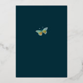 ティール(緑がかった色)とレッドジュエルトーンフローラフォイル招待状 箔招待状 (裏面)