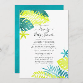 ティール（緑がかった色）とレモンのトロピカルドライブバイシャワー 招待状