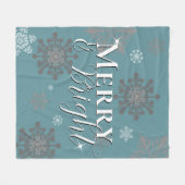 ティール（緑がかった色）と明メリーるい雪の結晶クリスマス フリースブランケット (正面(横))