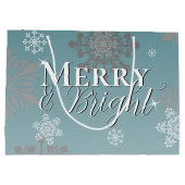 ティール（緑がかった色）と明メリーるい雪の結晶クリスマス ラージペーパーバッグ (裏面)