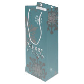 ティール（緑がかった色）と明メリーるい雪の結晶クリスマス ワインギフトバッグ (裏面アングル)