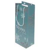 ティール（緑がかった色）と明メリーるい雪の結晶クリスマス ワインギフトバッグ (正面アングル)