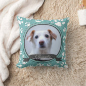 ティール（緑がかった色）と木炭の犬のメモリアル手プリント クッション (ブランケット)