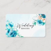 ティール（緑がかった色）と桃の水色フローラの結婚レジストリ 名刺 (正面)