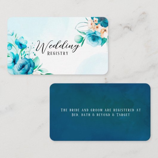 ティール（緑がかった色）と桃の水色フローラの結婚レジストリ 名刺 (正面/裏面)