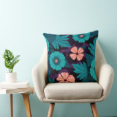 ティール（緑がかった色）と桃の花の模様を紫色の背景 クッション (椅子)