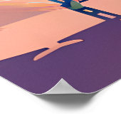 ティール(緑がかった色)と桃ビーチ、ブルーウォーターチェアと傘 ポスター (角)