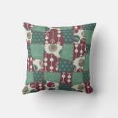 ティール（緑がかった色）と梅フェイクパッチワークMOJO枕 クッション (裏面)