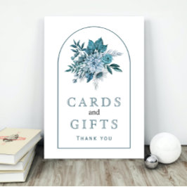 ティール（緑がかった色）と水色の青い花と結婚葉 ポスター