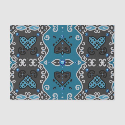 ティール(緑がかった色)と灰色のヴィンテージエレガントラインストーンパターン 薄葉紙 (正面)