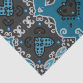 ティール(緑がかった色)と灰色のヴィンテージエレガントラインストーンパターン 薄葉紙 (詳細)