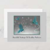 ティール(緑がかった色)と灰色の蝶の日付を保存 案内ポストカード (正面/裏面)