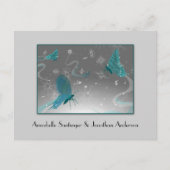 ティール(緑がかった色)と灰色の蝶の日付を保存 案内ポストカード (正面)