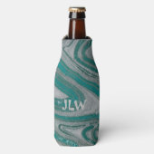 ティール（緑がかった色）と灰色自然の鉱波 ボトルクーラー (ボトル正面)