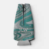 ティール（緑がかった色）と灰色自然の鉱波 ボトルクーラー (裏面)