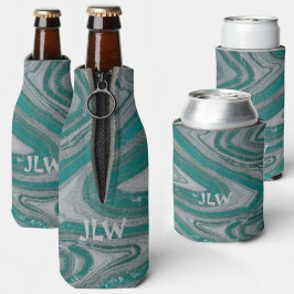 ティール（緑がかった色）と灰色自然の鉱波 ボトルクーラー