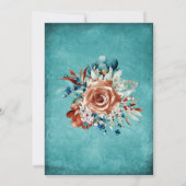 ティール(緑がかった色)と燃えたオレンジ結婚金ゴールドのテンプレート 招待状 (裏面)