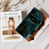 ティール(緑がかった色)と燃えたオレンジ色の水色日付を保存 セーブザデート