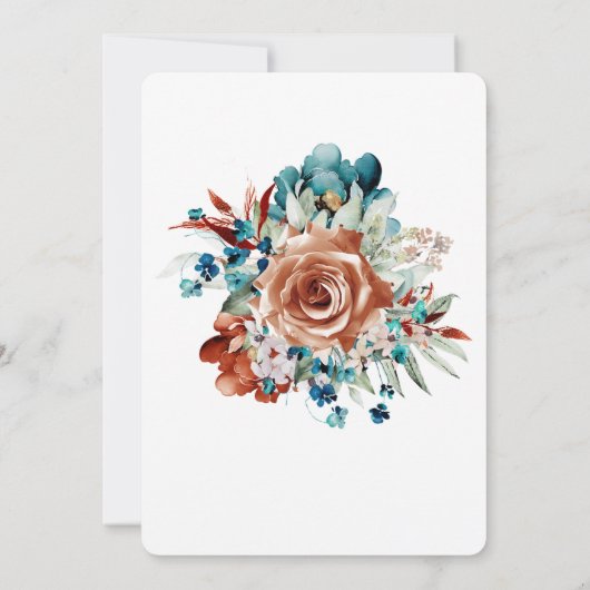 ティール(緑がかった色)と燃えたオレンジ色の結婚式の日付を保存 招待状 (裏面)