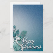 ティール（緑がかった色）と白いメリークリスマスオーナメントリボン 便箋 (正面/裏面)