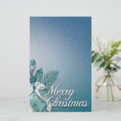 ティール（緑がかった色）と白いメリークリスマスオーナメントリボン 便箋 (スタンド正面)