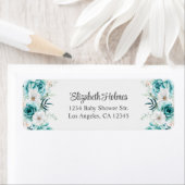ティール(緑がかった色)と白いワイルドフラワーベイビーシャワーアドレス ラベル (インサイチュ)