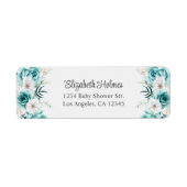 ティール（緑がかった色）と白いワイルドフラワーベイビーシャワーアドレス ラベル (正面)