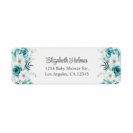 ティール(緑がかった色)と白いワイルドフラワーベイビーシャワーアドレス ラベル