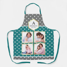 ティール（緑がかった色）と白い星の絵柄写真コラージュ