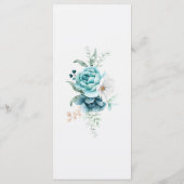 ティール（緑がかった色）と白い花の結婚メニューカード メニュー (裏面)