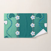 ティール（緑がかった色）と白い花ハートバスタオオルセット バスタオルセット (ハンドタオル)