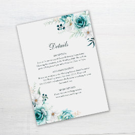 ティール(緑がかった色)と白い野の花の詳細カード 招待状