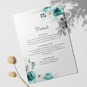 ティール(緑がかった色)と白い野の花の詳細カード 招待状