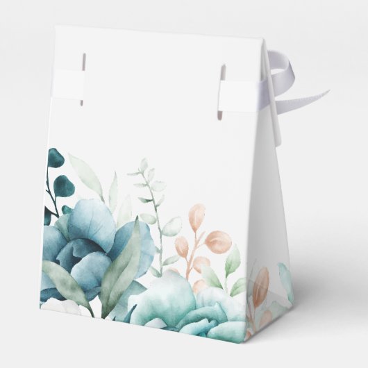 ティール（緑がかった色）と白い野結婚花 フェイバーボックス (裏面サイド)