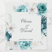 ティール（緑がかった色）と白い野結婚花 ワインラベル (シングルラベル)