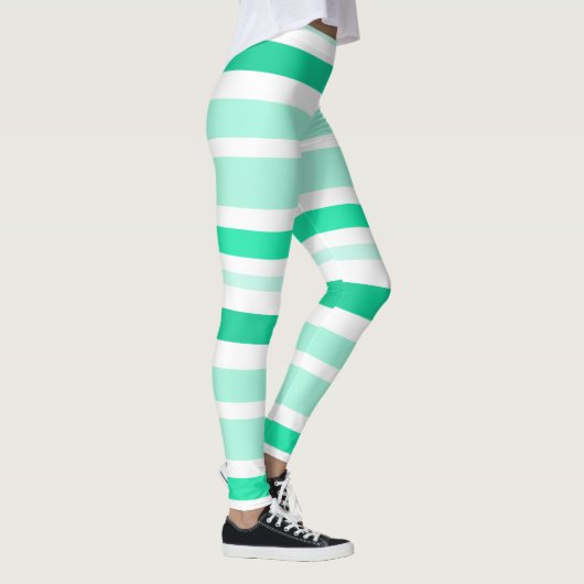 ティール(緑がかった色)と白のストライプのレギンス レギンス (右)