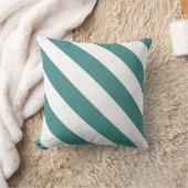 ティール(緑がかった色)と白の太い対角線のストライプ クッション (ブランケット)
