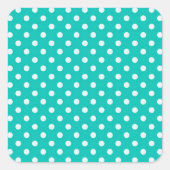 ティール(緑がかった色)と白の水玉模様パターン スクエアシール (正面)