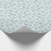 ティール（緑がかった色）と白の花柄 ラッピングペーパー (角)