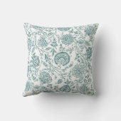 ティール（緑がかった色）と白の花模様 クッション (裏面)