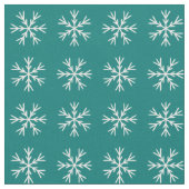 ティール(緑がかった色)と白の雪片 ファブリック (クローズアップ)