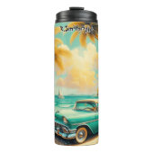 ティール(緑がかった色)と白クラシックいビーチ車オン タンブラー (正面)