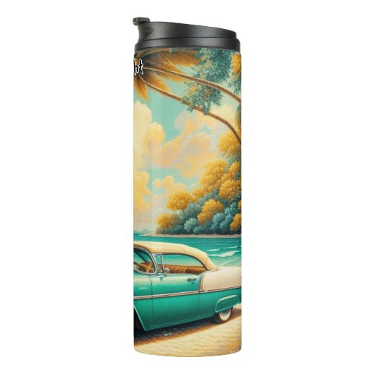 ティール(緑がかった色)と白クラシックいビーチ車オン タンブラー (回転右)