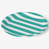 ティール（緑がかった色）と白ストライプ色 ペーパープレート (アングル)